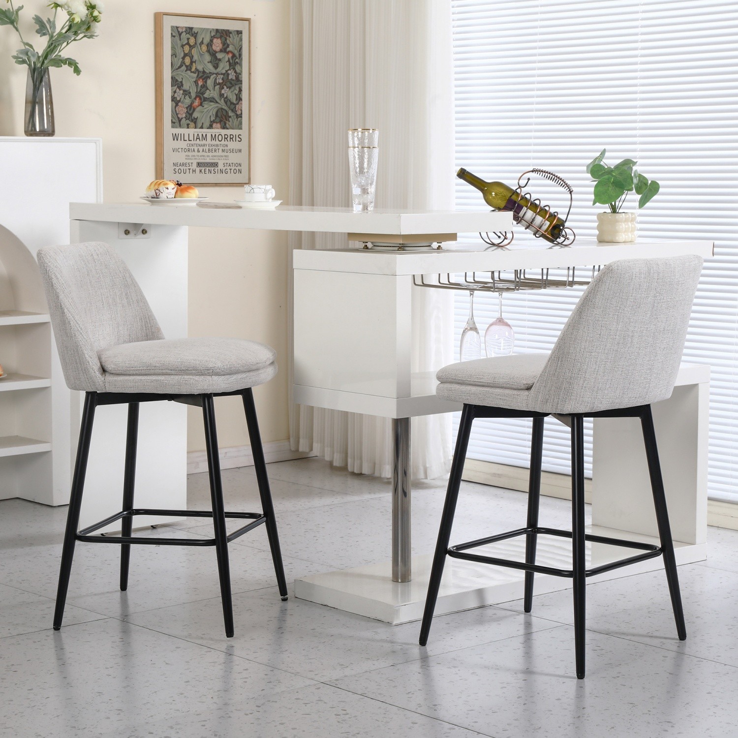 Set of 2 Swivel Upholstered Bar Stools Counter Height Bar Chairs Kitchen Chair