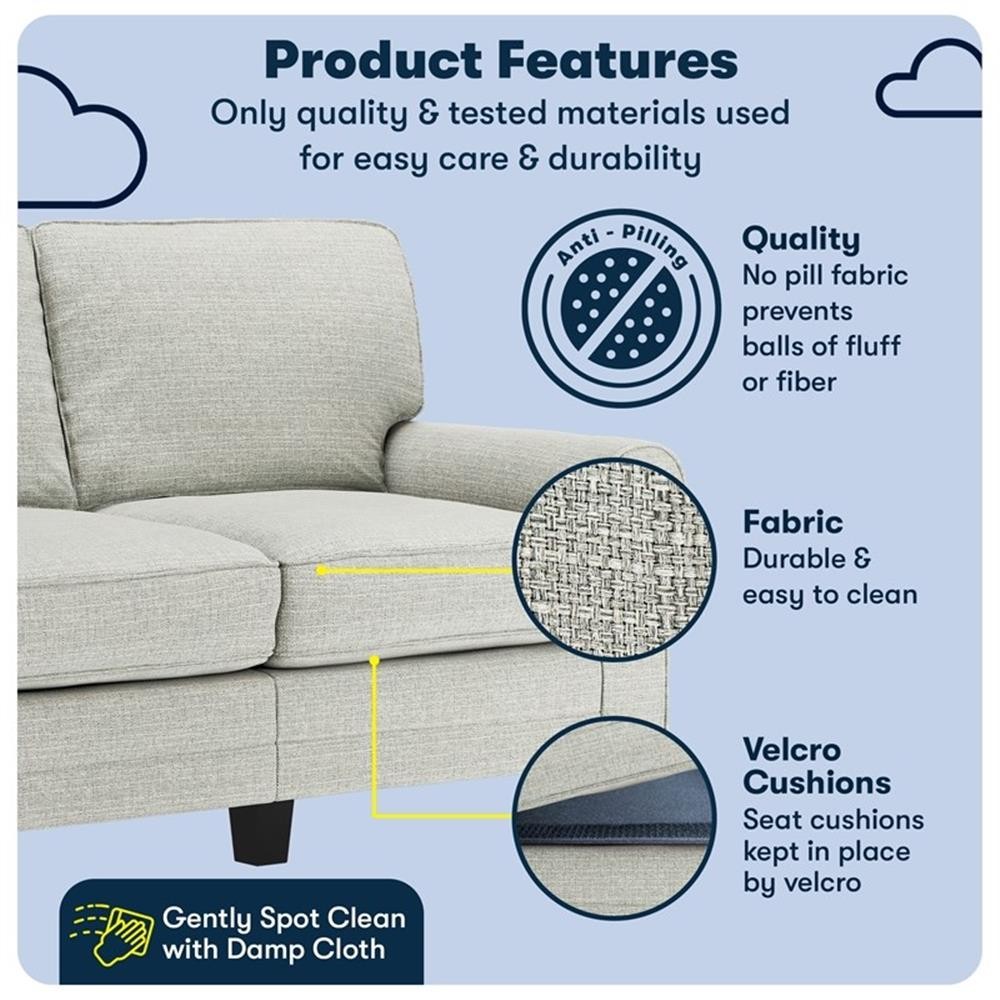 Serta Copenhagen 61" Rolled Arm Loveseat Sofa with Removable Covers Pebble Gray