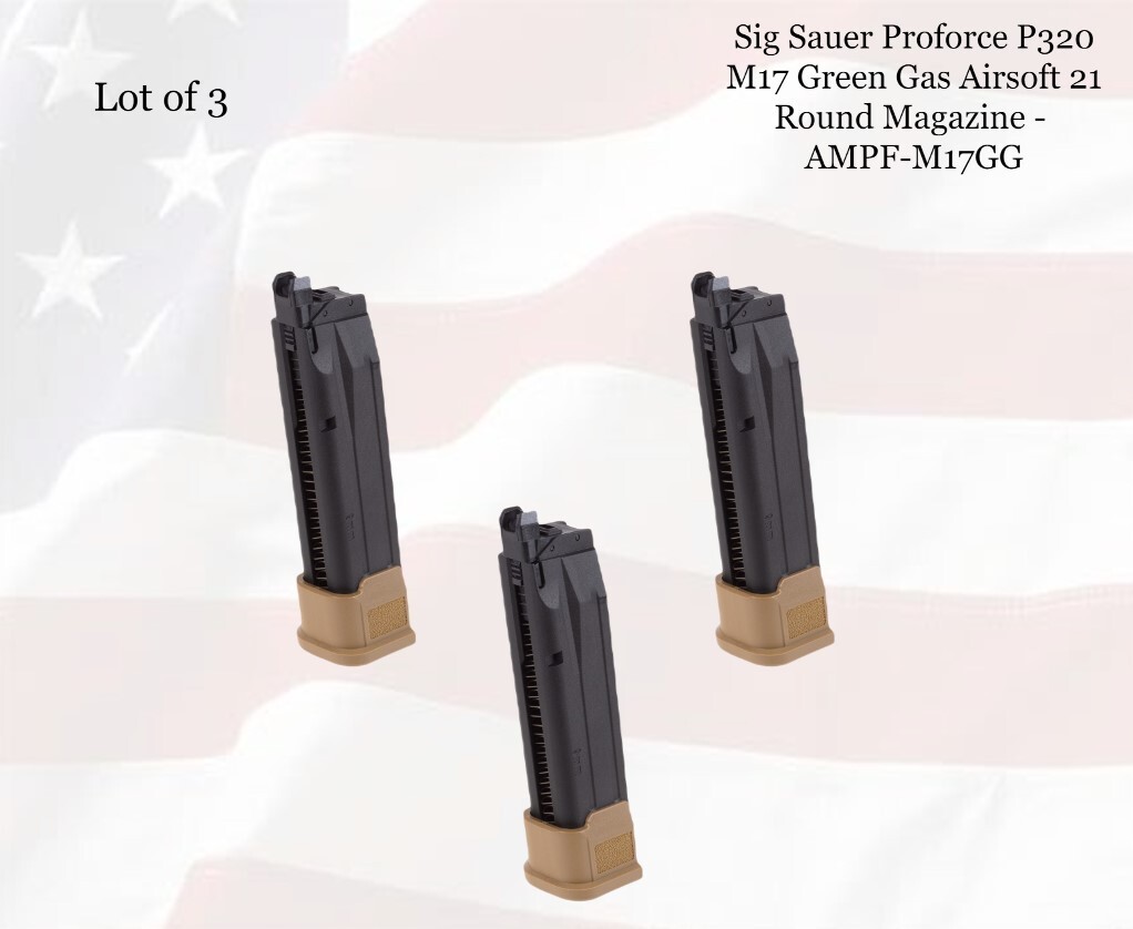 LOT of (3) Sig Sauer Proforce P320 M17 Green Gas Airsoft 21rd Mag - AMPF-M17GG