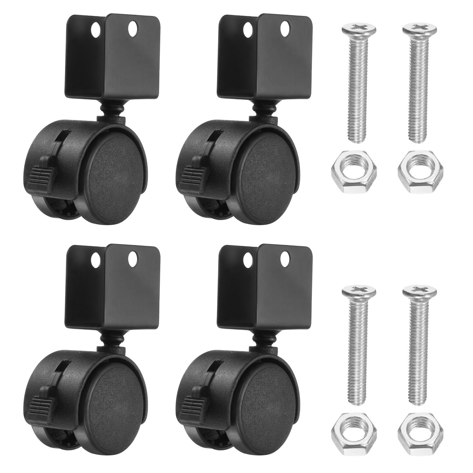4Pcs 1.5" Nylon Swivel Caster Wheels with Brake 0.79" U Bracket Caster Black