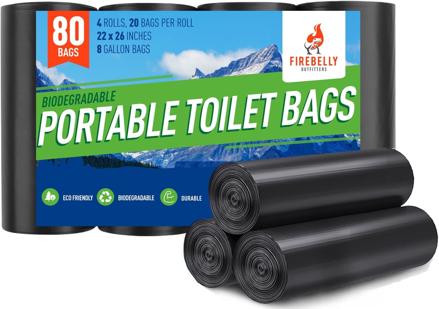 Firebelly Outfitters Portable Toilet Bags for 5 1 Count (Pack of 80), Blue