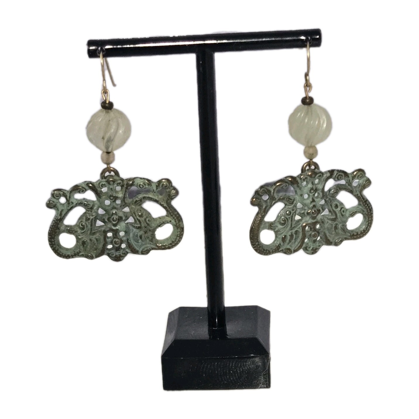 Antique Style Patina Metal Filigree Dangle Earing 2"
