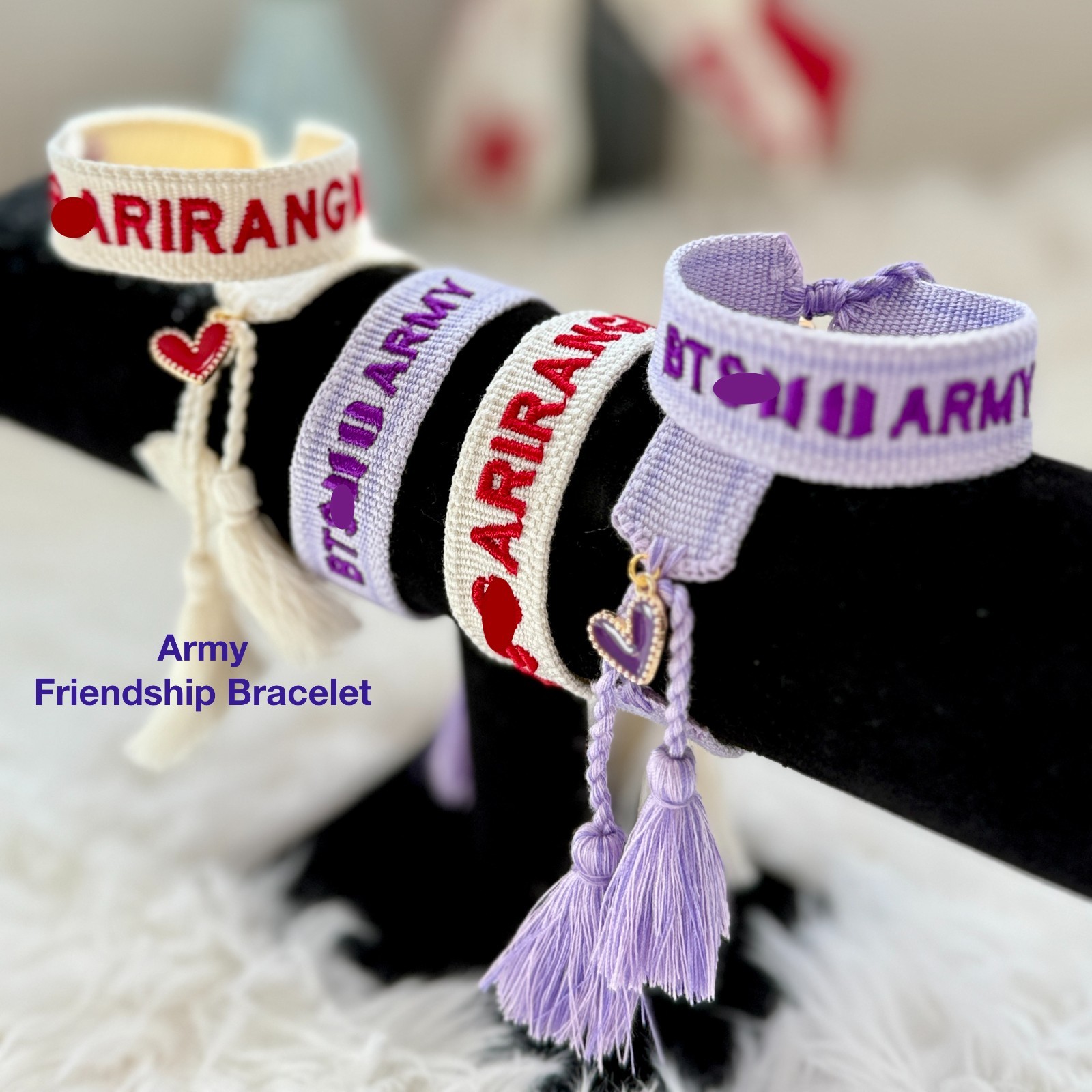 K-Pop BTS Army Adjustable Woven Friendship Bracelet with Heart Charm