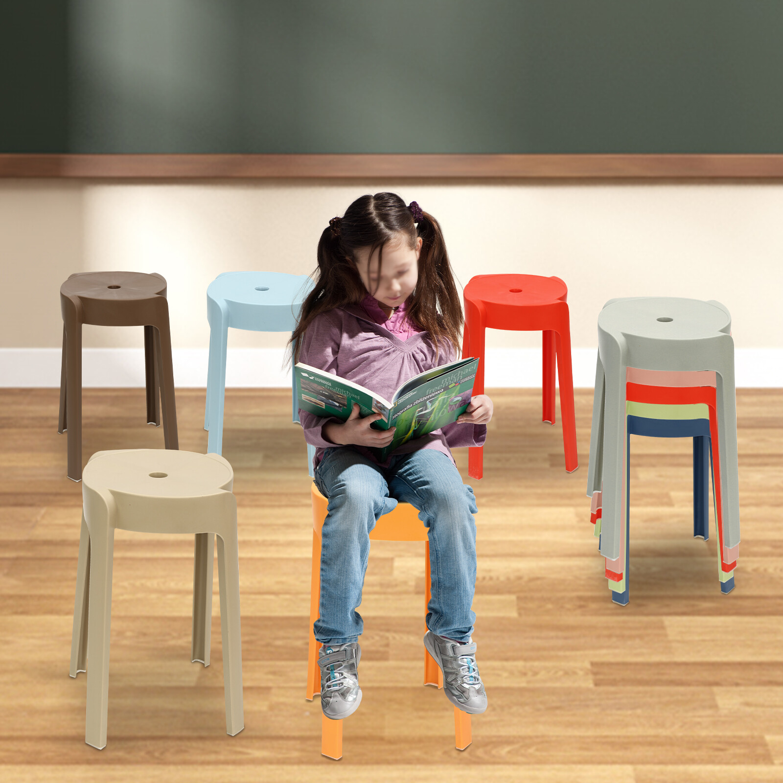10Pack 18" Stackable PP Barstool Set Dining Table Chair Counter Height Stool