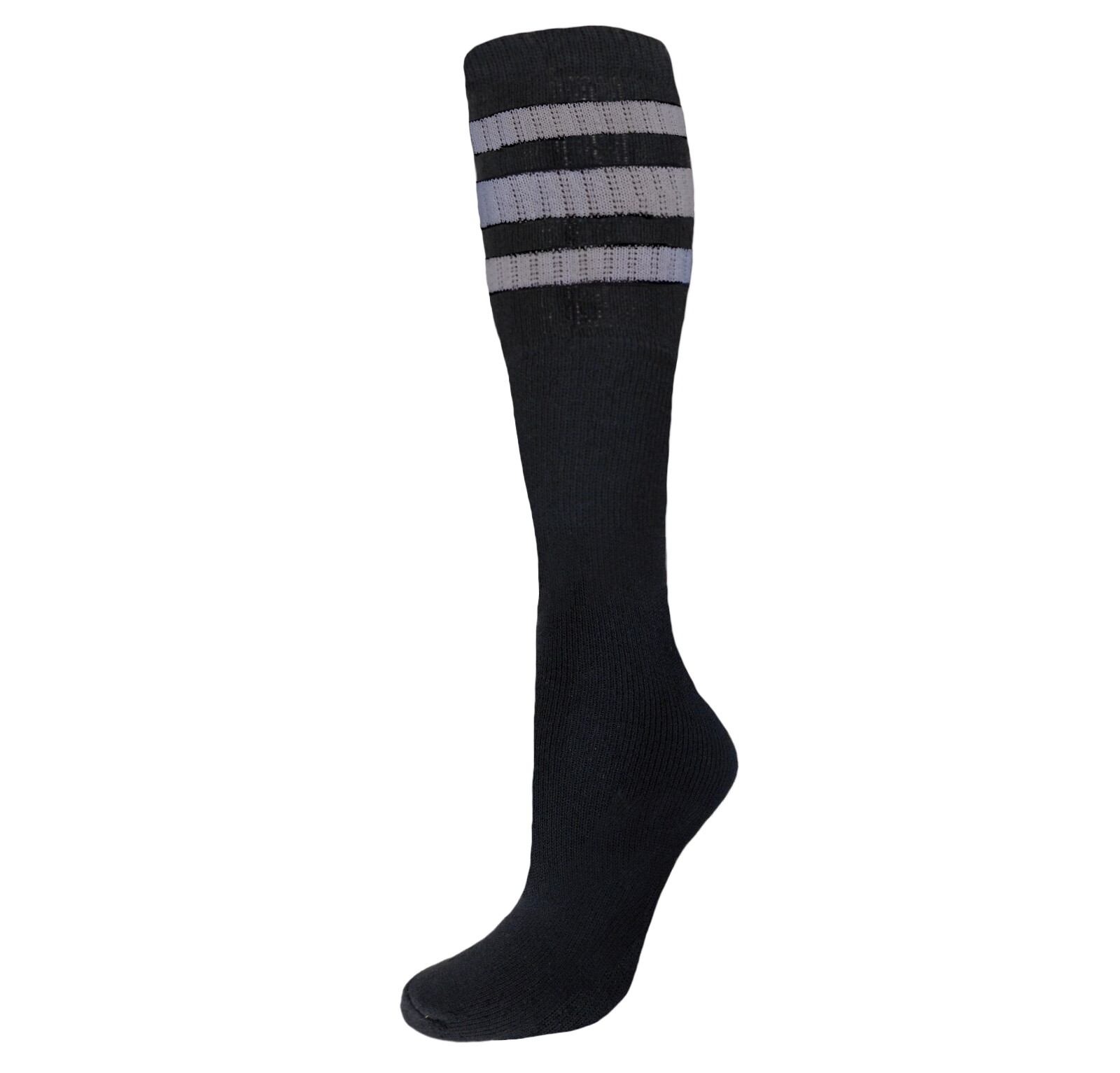 12 PAIRS BLACK STRIPED TUBE SOCKS FULL CUSHION OLD SCHOOL LONG SOCKS SIZE 10-15