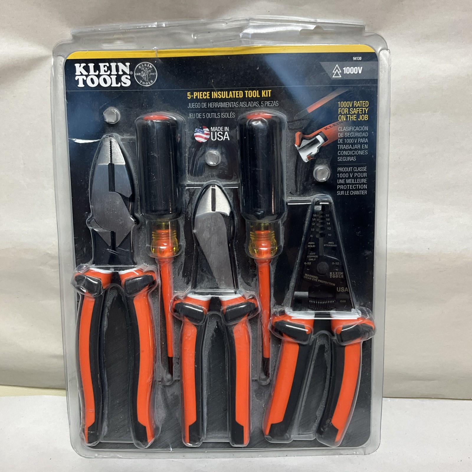 Klein Tools 5pc 1000V Insulated Tool Kit w/ Pliers Screwdrivers Wire Strippers