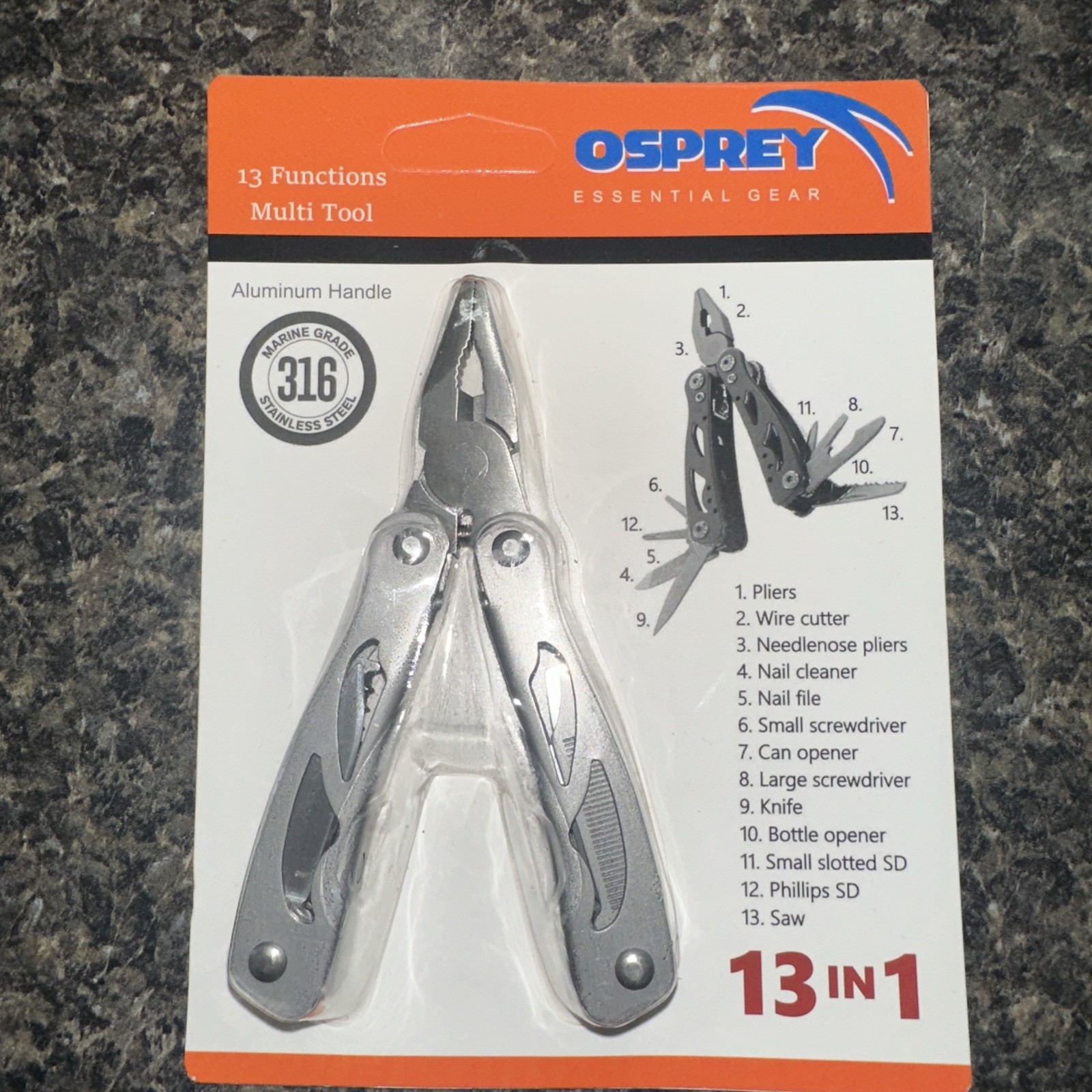 Osprey Essential Gear 13-in-1 Multi-Tool Stainless Steel - New Aluminum Handle