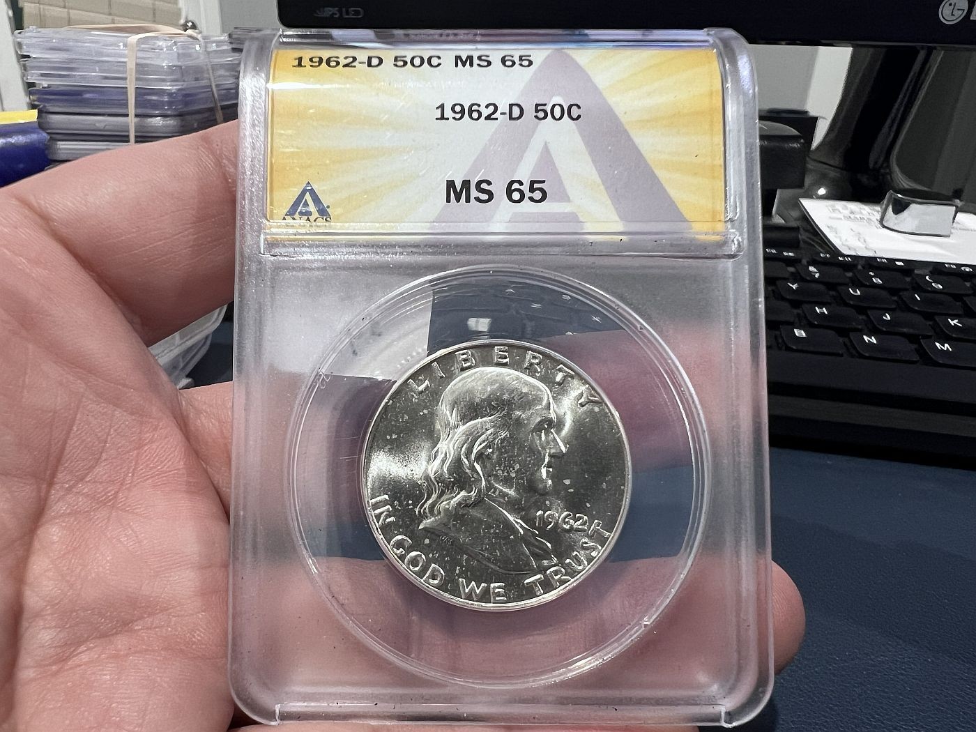 1962-D 50c Franklin Half Silver Dollar Anacs MS 65 (AN)