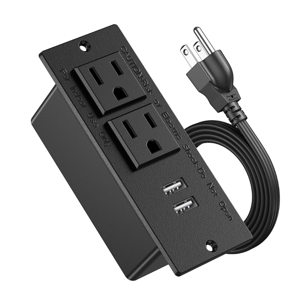 Compact Recessed Power Strip with 2 AC Outlets & 2 USB-A Ports for workstation