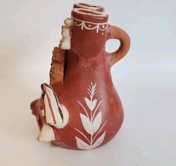 VTG Peruvian Red Clay Luminary Quinua Triple Candelabra Ceremonial Peru Folk Art