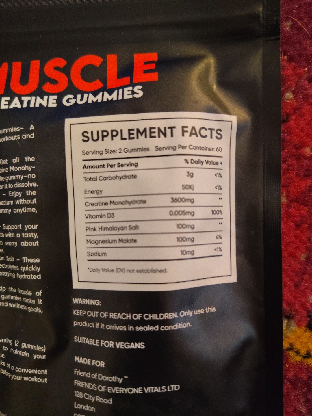 60 Creatine Gummies Monohydrate w/ Electrolytes Magnesium&VD3 Hydration&Recovery