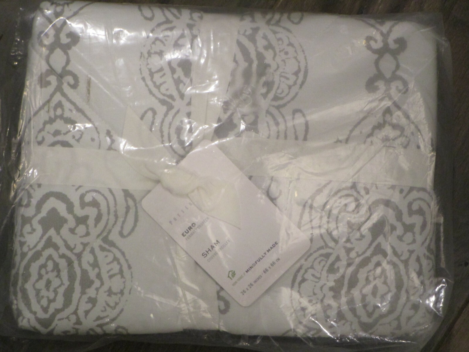 POTTERY BARN DESI GRAY REVERSIBLE PERCALE EURO PILLOW SHAM   NEW