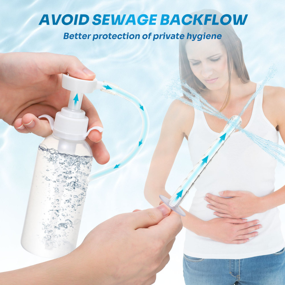 300ml Pump Action Enema Bottle with Nozzle, Travel Enema Kit for Anal Cleansing