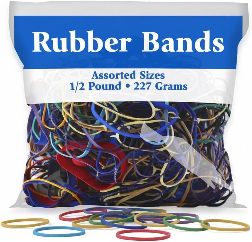 BAZIC Assorted Dimensions 227g/0.5 lbs. Rubber Bands, Multi 1-Pack, Multiple