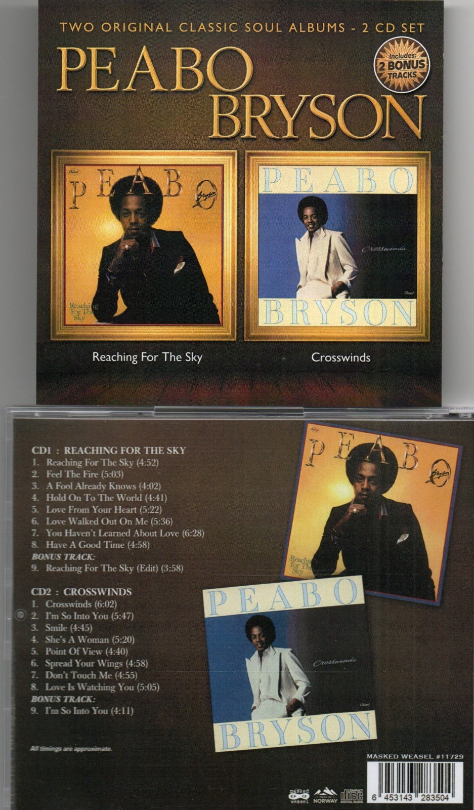 PEABO BRYSON-REACHING FOR THE SKY/CROSSWINDS-2 LPs ON 2 CDs NEW IMPORT