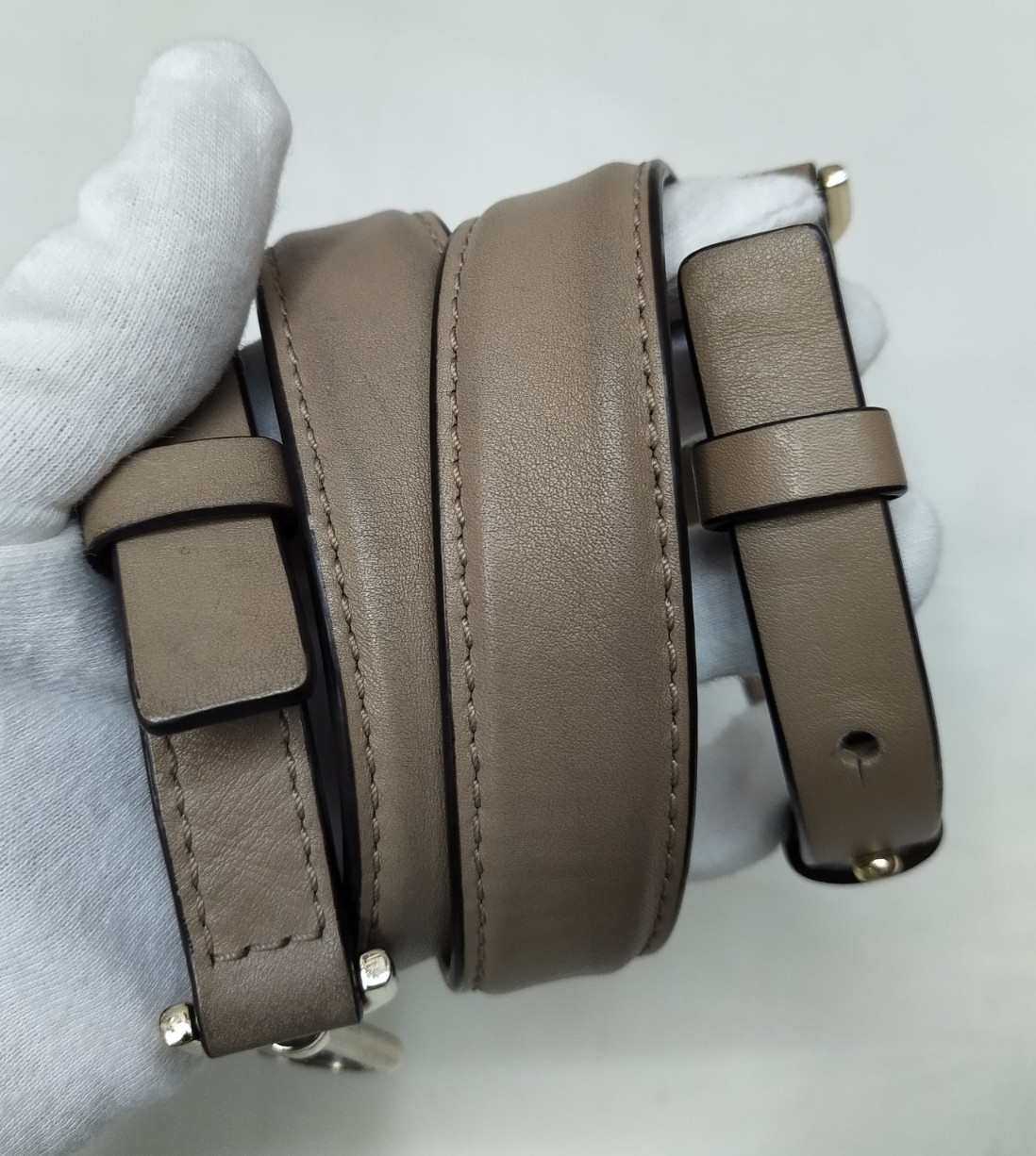 Gray Leather Replacement Strap W/ Godltone Push Gate Hook