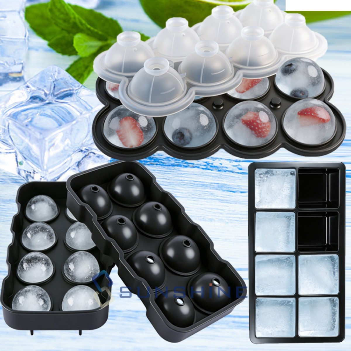 Slow-Melting 8-grids Large Ice Cube Mold Maker For Whisky Cocktails Beverage