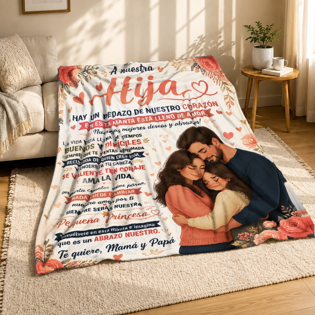 Daughter Love Letter Hug Coral Fleece Blanket Family Quote
