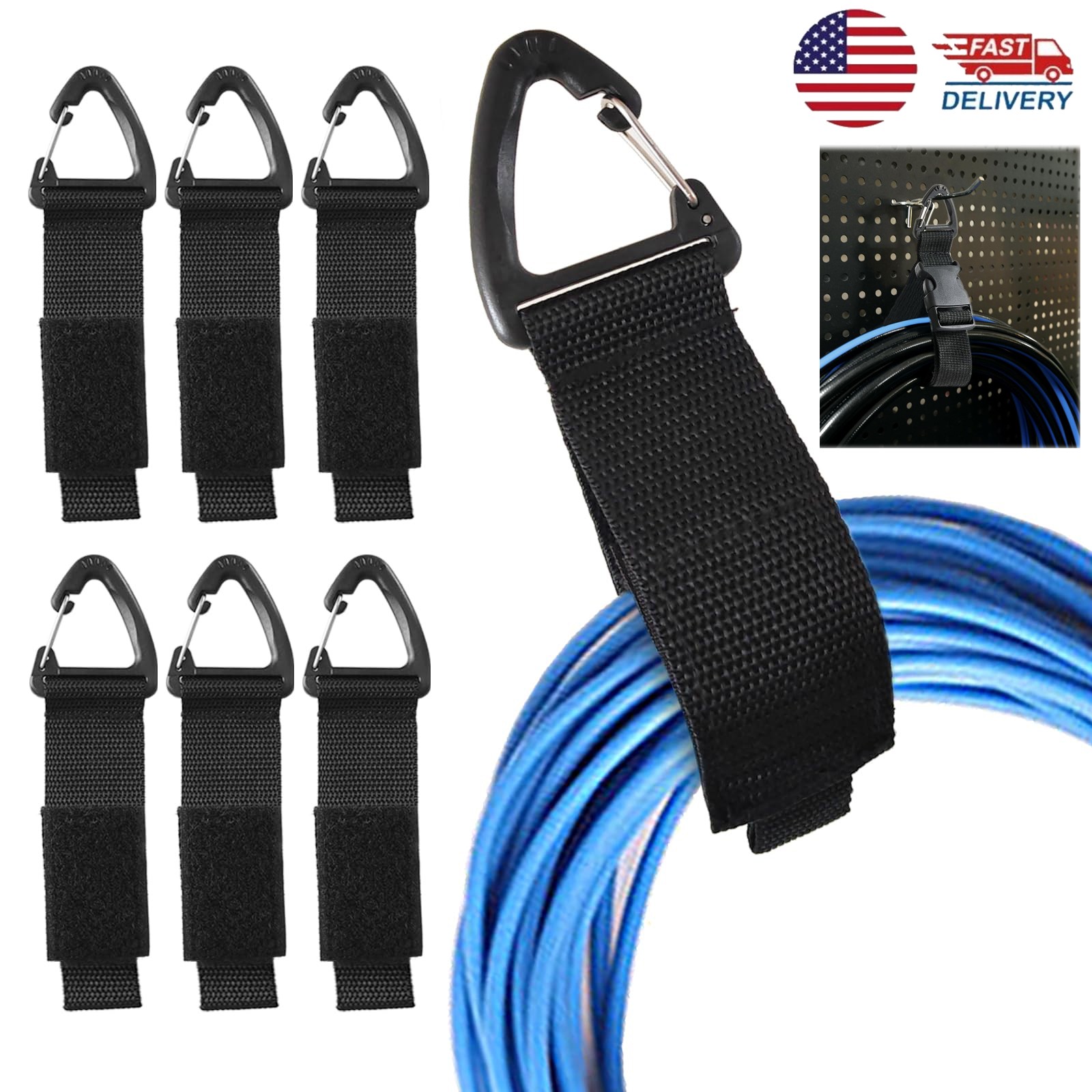 1-6x Heavy Duty Extension Cord Holder Organizer Adjustable Storage Straps Clips
