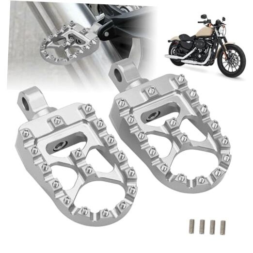 CNC Motorcycle Foot Pegs Wide Footpegs 360° Roating MX Foot Pegs Chopper Silver