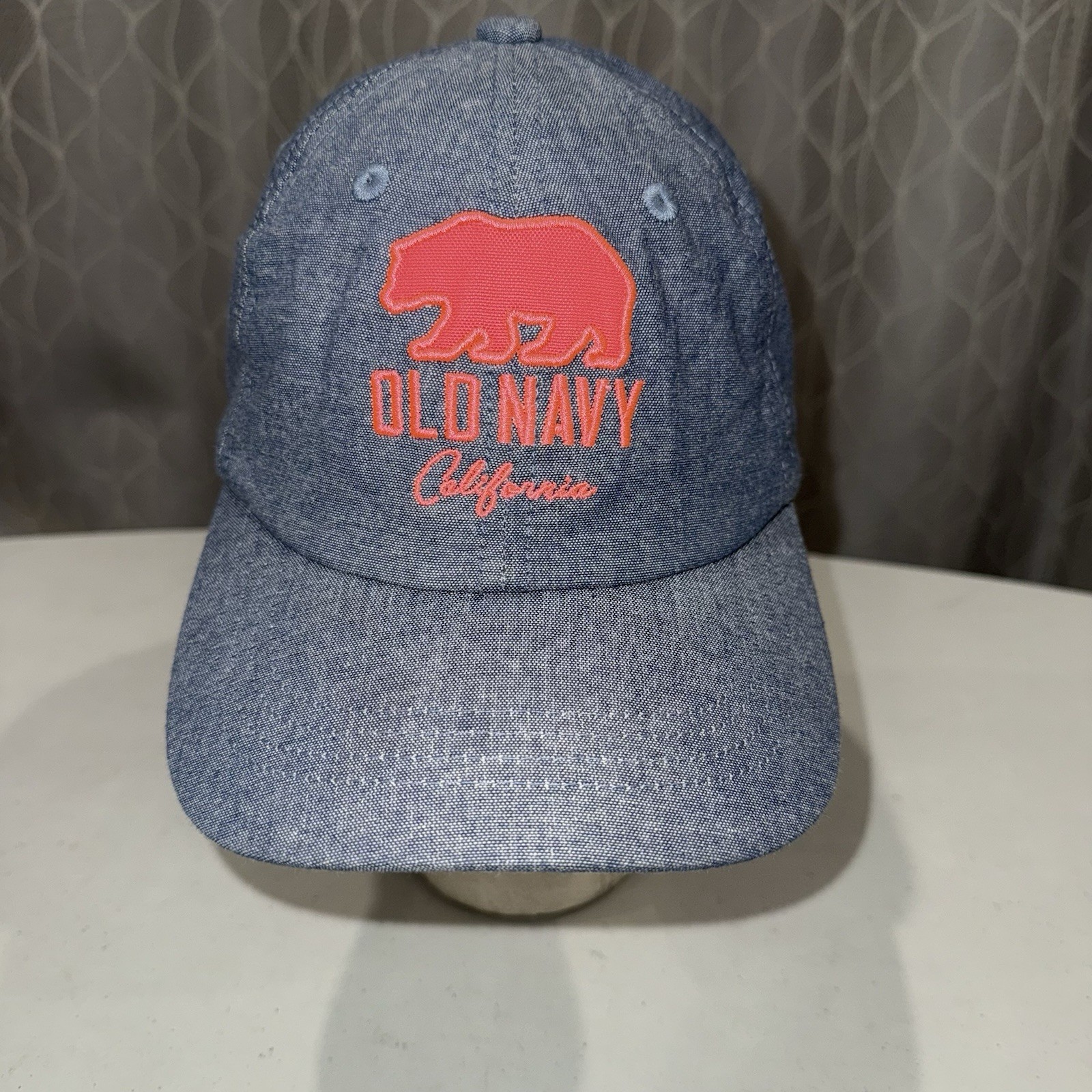 Old Navy California w State Bear Logo Hat Cap Fluorescent Orange on Blue Linen