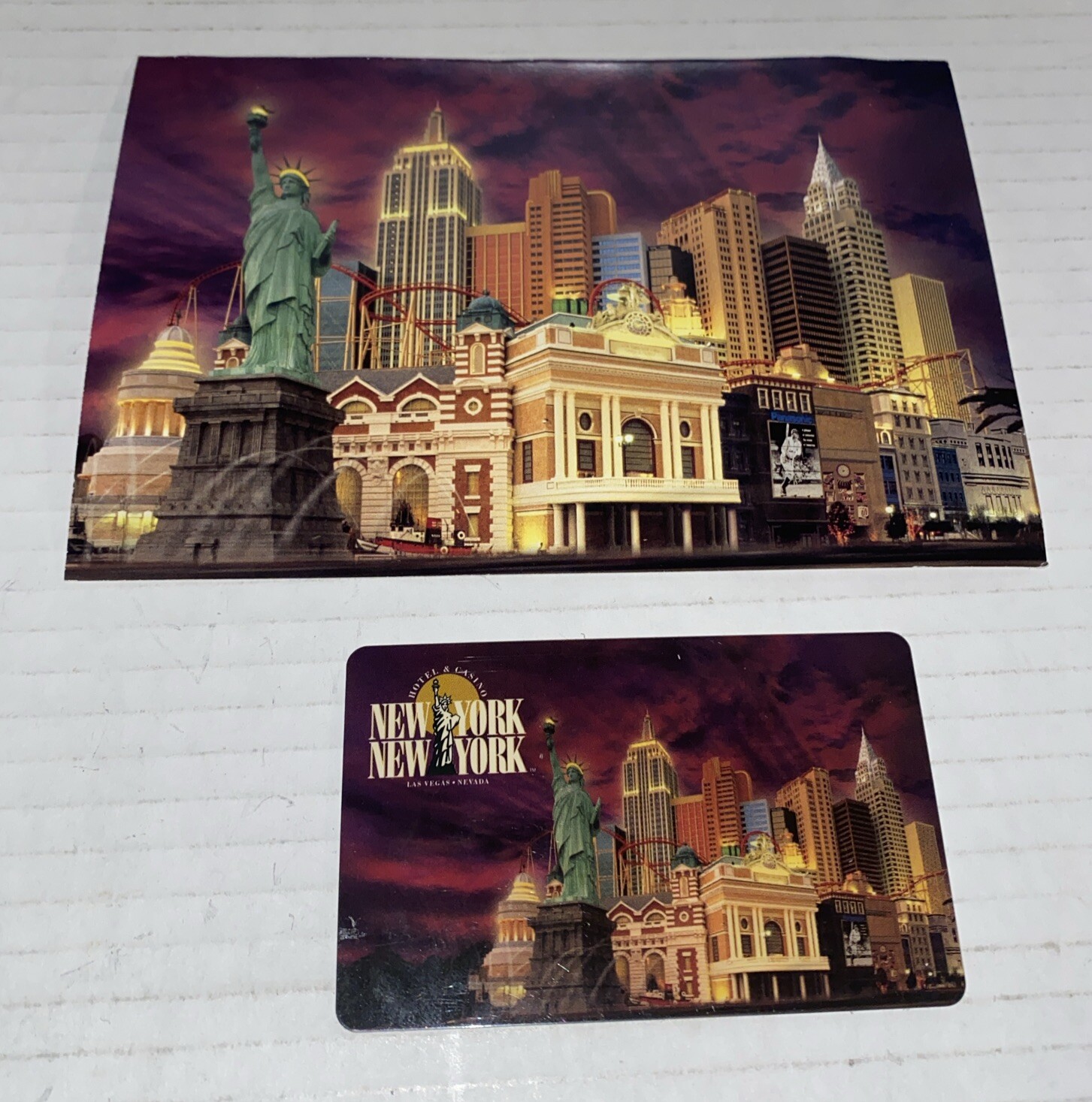 Vintage 2 LOT New York NY Vegas Casino Items Hotel Room Key Postcard Skyline