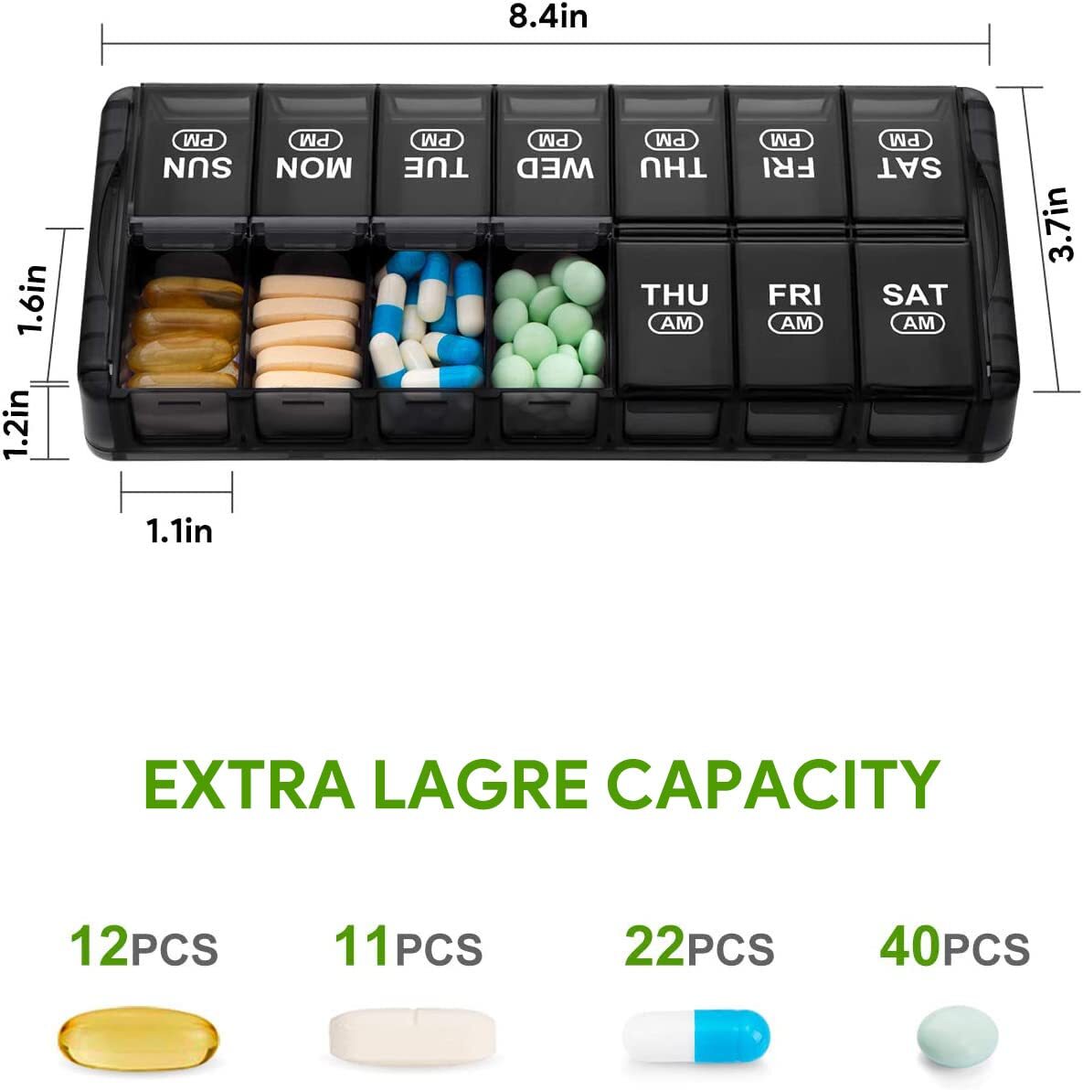 Weekly Pill Organizer AM/PM 7 Day 2 Times a Day Extra Large Easy to Clean