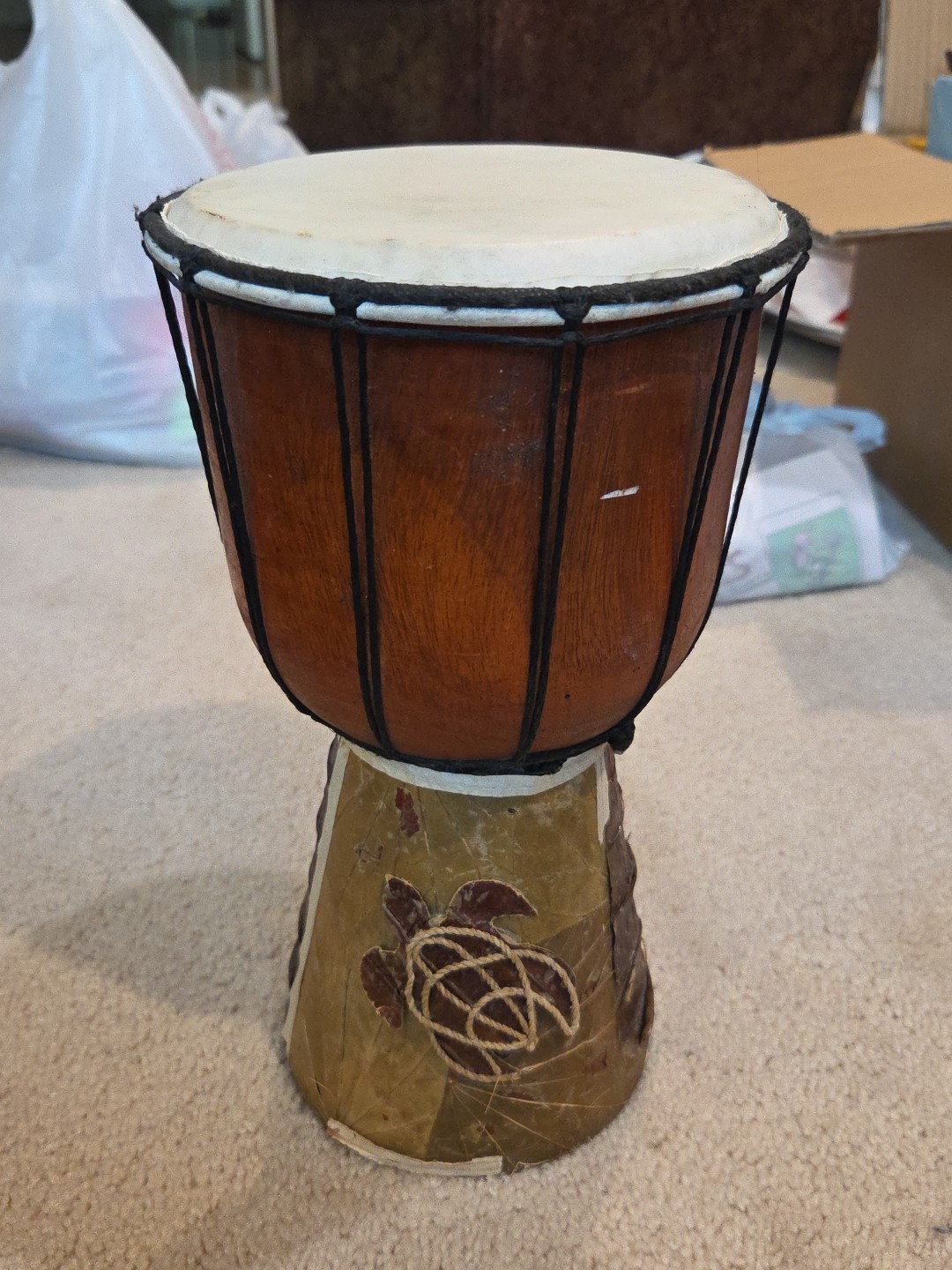 Hand-Carved African Style Djembe Drum – Rope Tuned, Goat Skin Head, 12" Tall