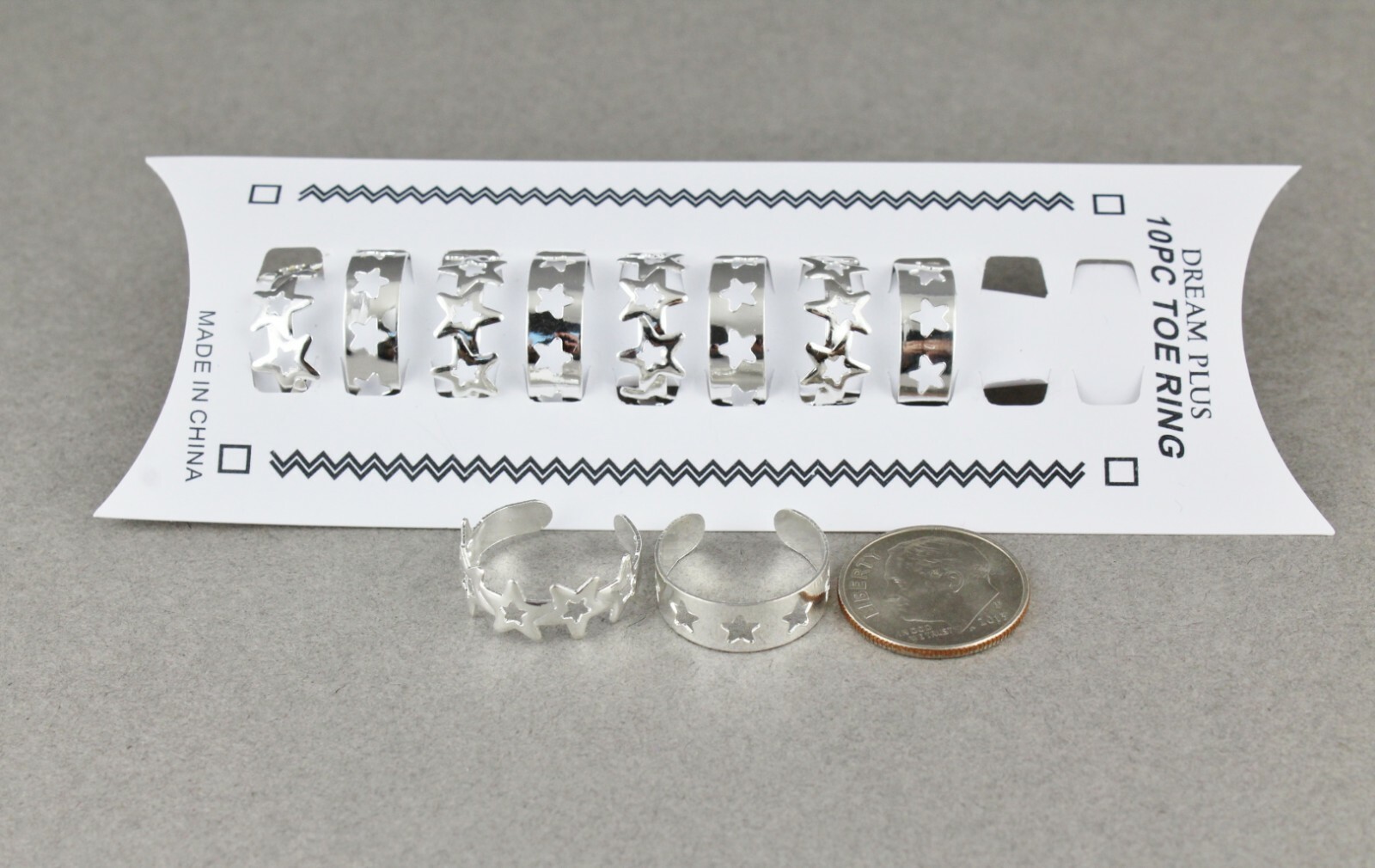 10 Silver toe rings cut out STARS toe rings open back adjustable set pack 10