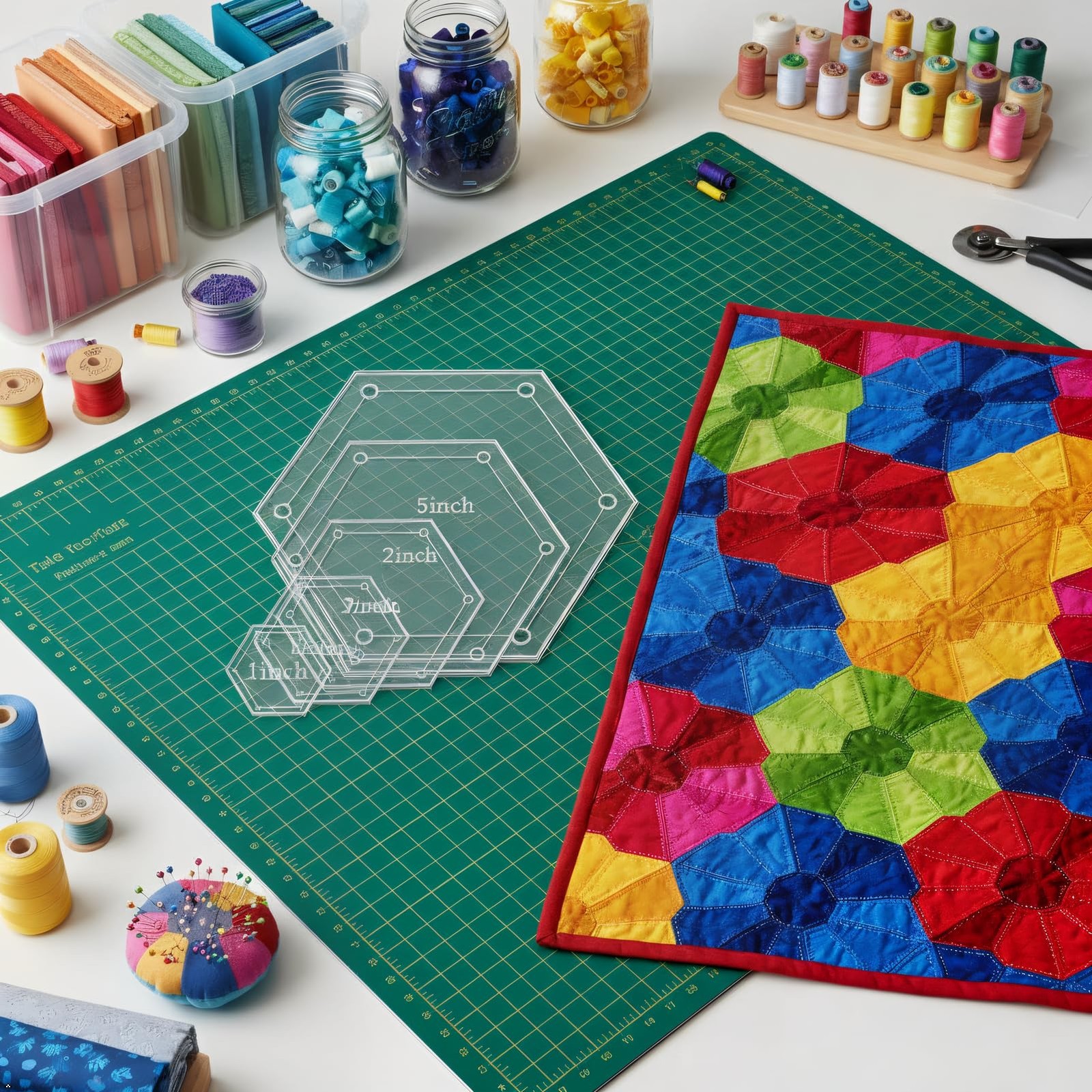 Hexagon Quilting Template Set 6 Sizes 1-5" Clear Acrylic Patchwork Ruler