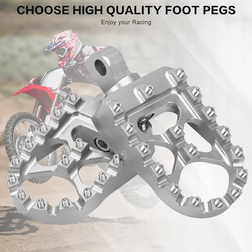 CNC Motorcycle Foot Pegs Wide Footpegs 360° Roating MX Foot Pegs Chopper Silver