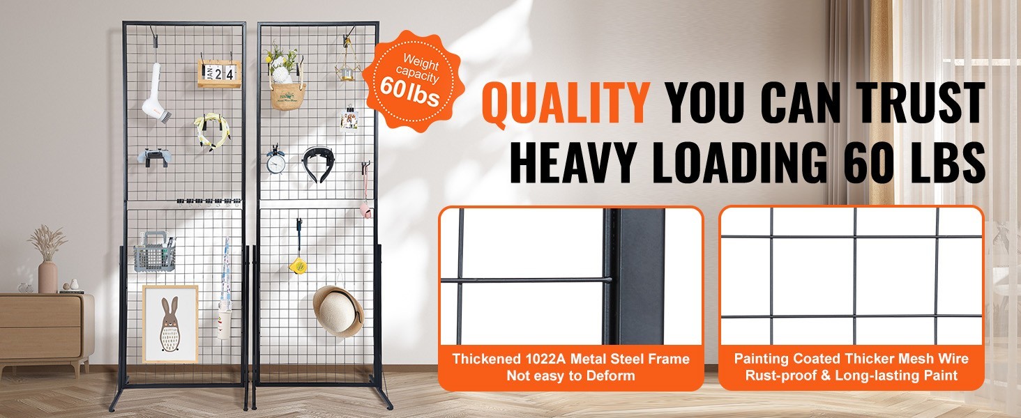 Double Sided Grid Wall Display Rack Panels w/ Hooks Retail Craft Show Stand