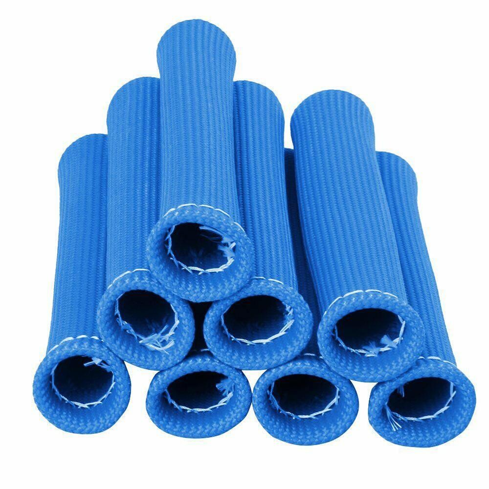 8* Blue Spark Plug Wire Sheath Wire Boots Sleeve Heat Shield Cover For SBC BBC