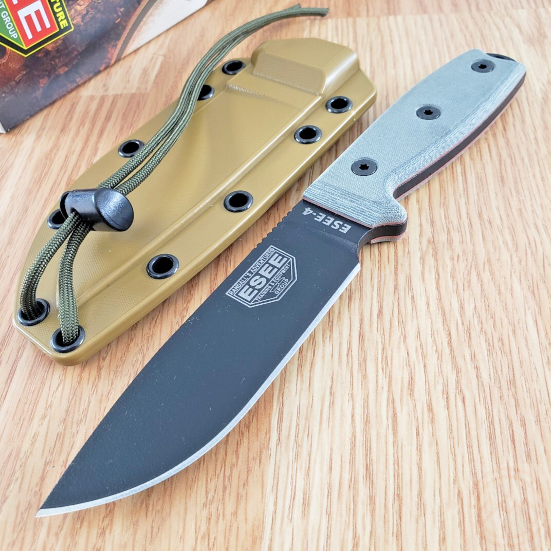 ESEE Model 4 Fixed Knife 4.5" Full Tang 1095HC Steel Blade Black Micarta Handle