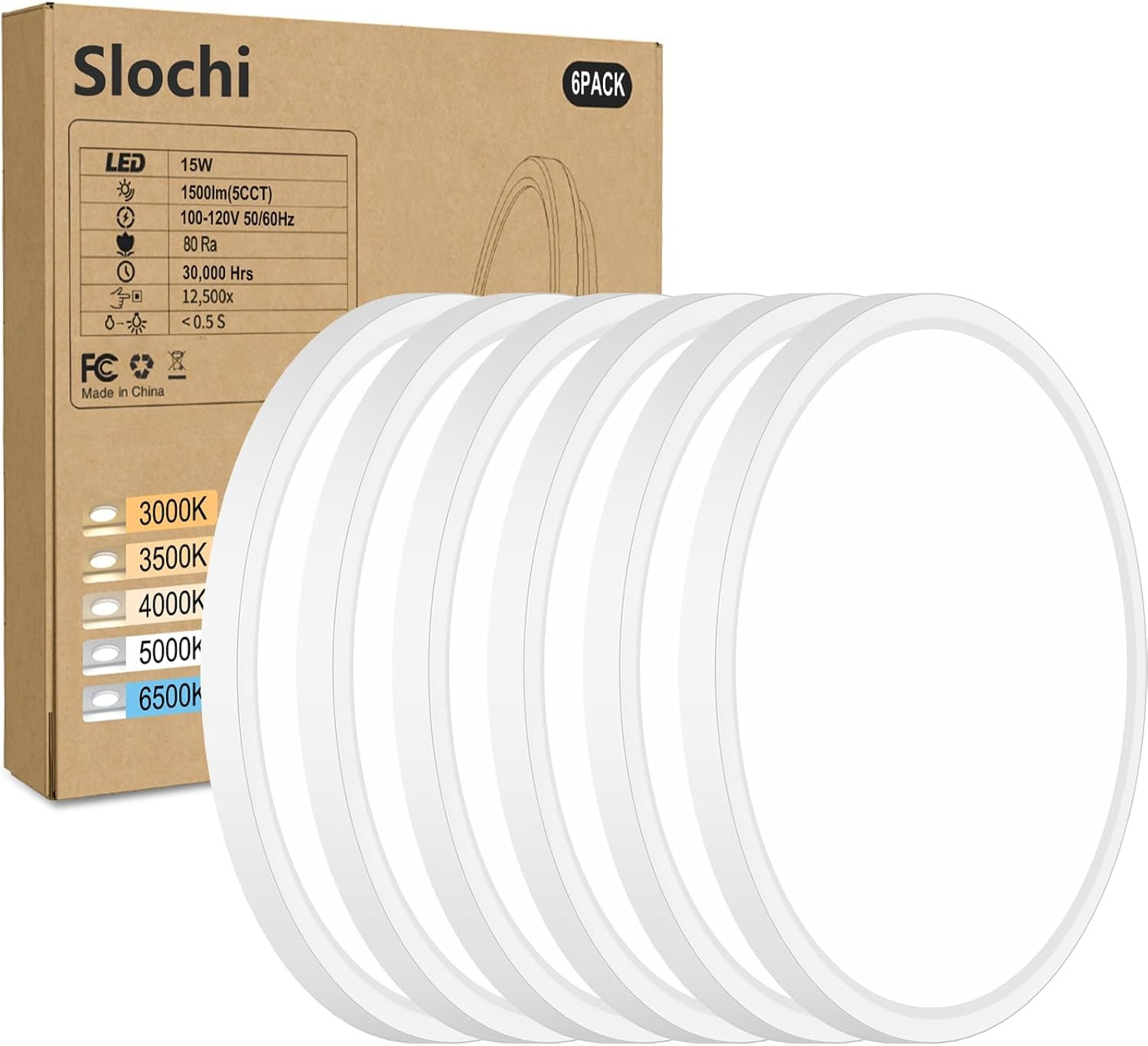 6Pack LED Flush Mount Ceiling Light, 7 Inch 15W 1500LM, Super Slim 0.7 Inch, 300