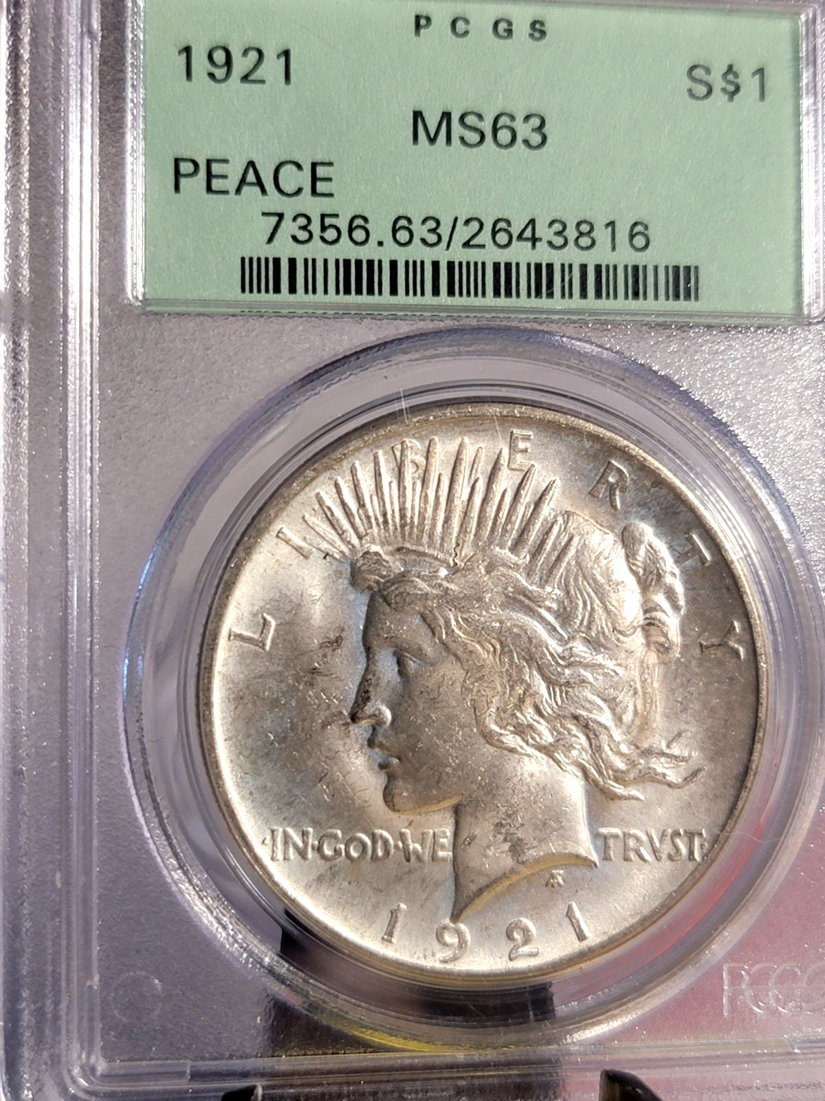 1921 High Relief Peace Dollar $1 PCGS ~OGH~ MS 63