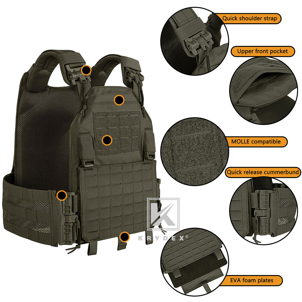 KRYDEX Tactical Plate Carrier Quick Release MOLLE Panel with Clip Ranger Green