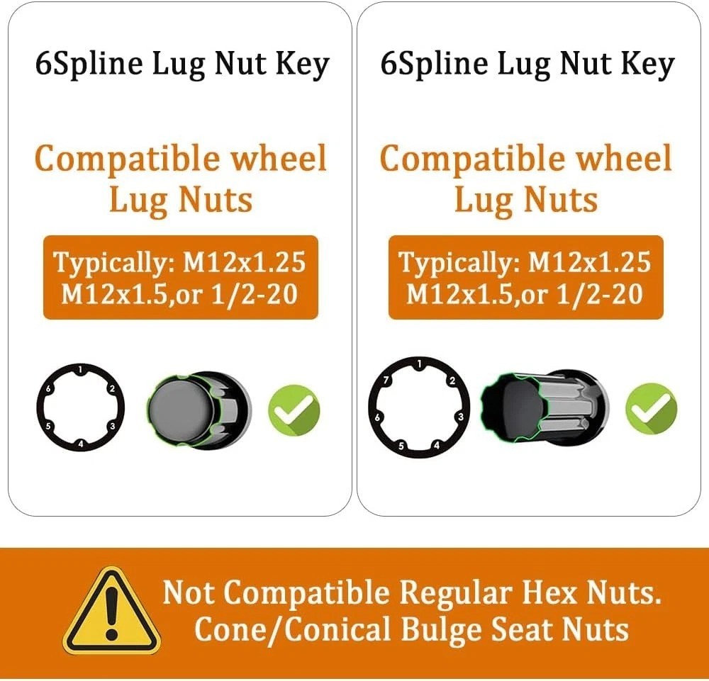 6 & 7 Spline Lug Nut Socket Key Tool - Aftermarket Wheel Lock Tool Kit