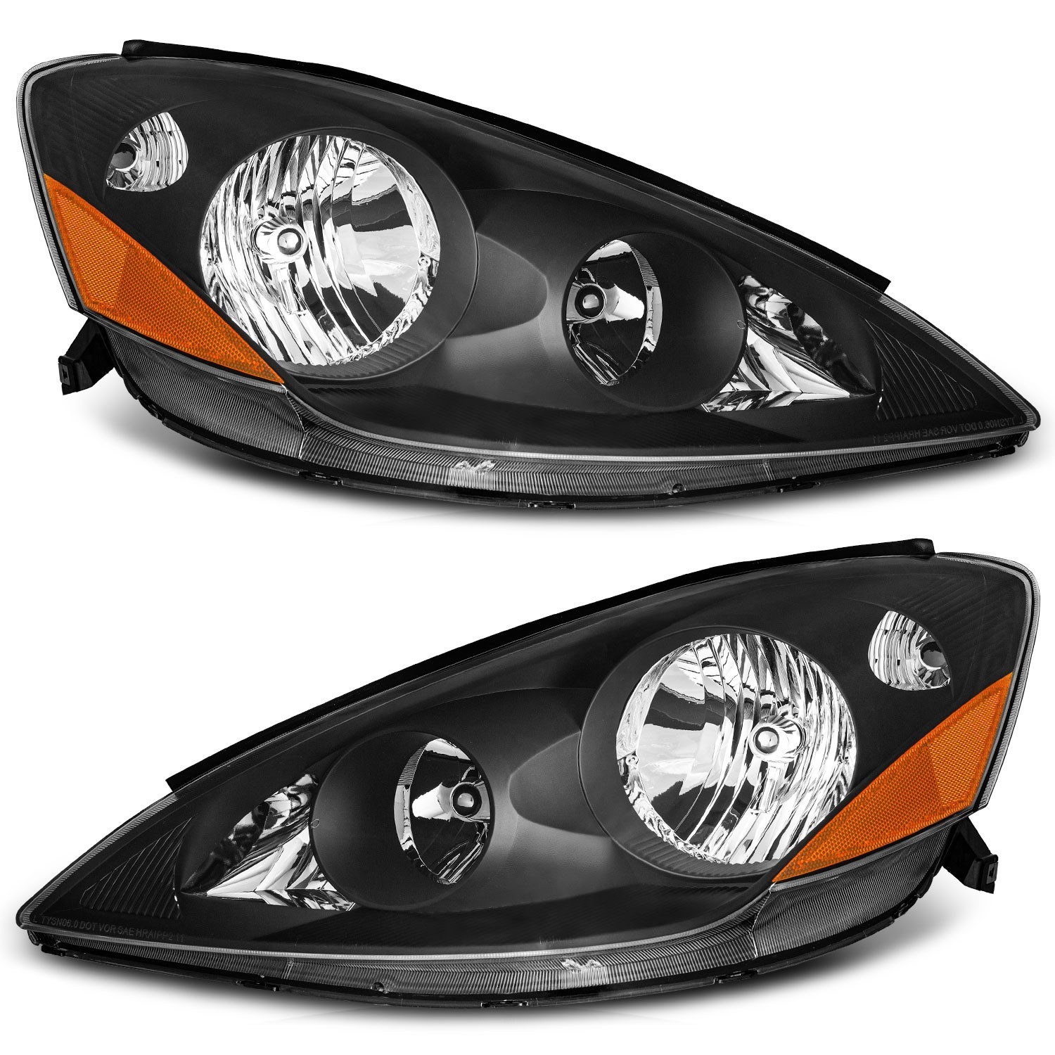 WEELMOTO Pair Headlights For 2006-2010 Toyota Sienna Halogen Black Headlamps