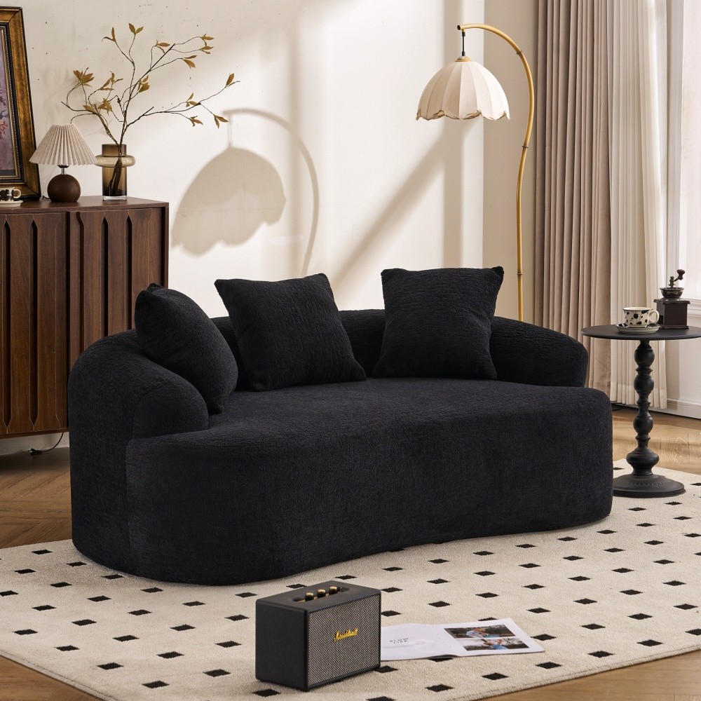 Small Loveseat Sofa 65\" L for Small Spaces w/ Chenille & Compressed Foam