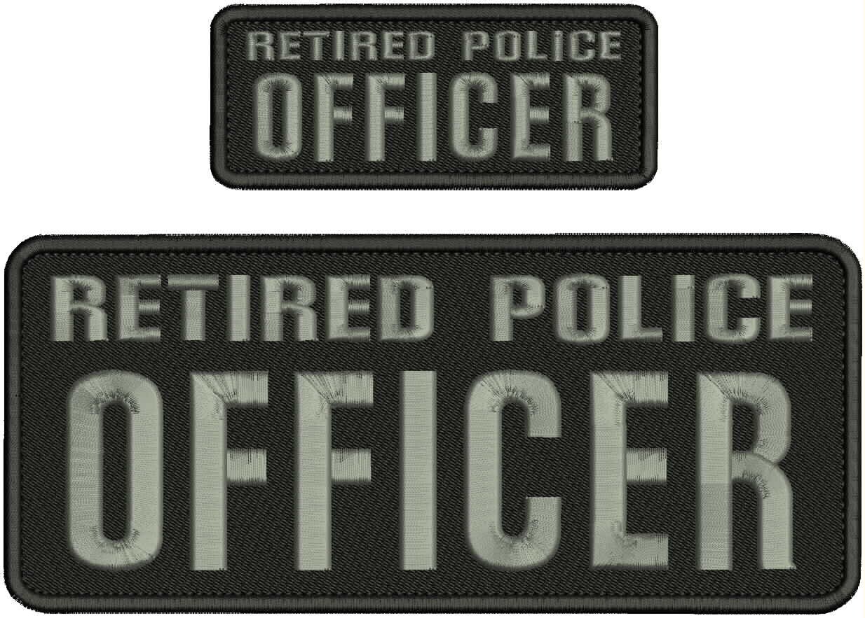 RETIRED POLICE OFFICER embroidery patches 4x10 and 2x5 hook on back GREY