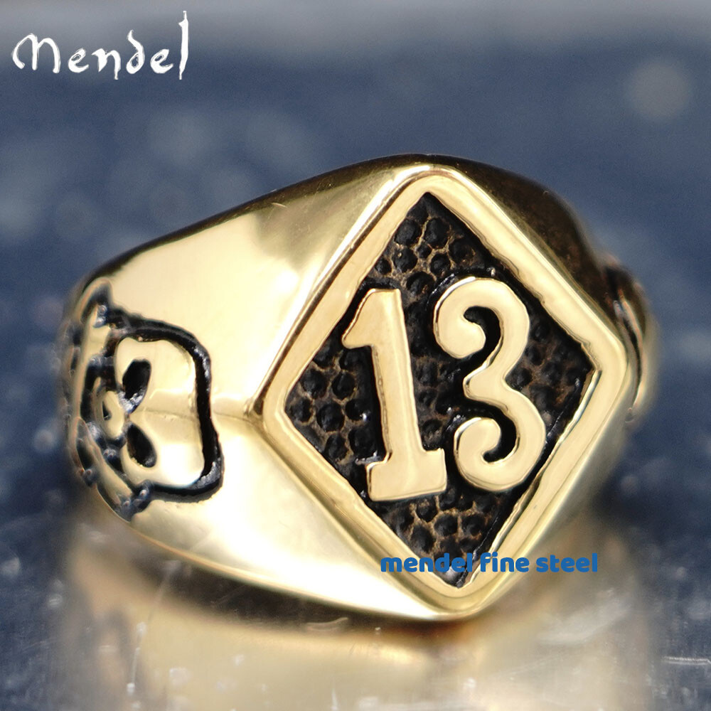 MENDEL Mens Gold Plated Skull Bones Number 13 Ring Stainless Steel Men Size 7-15