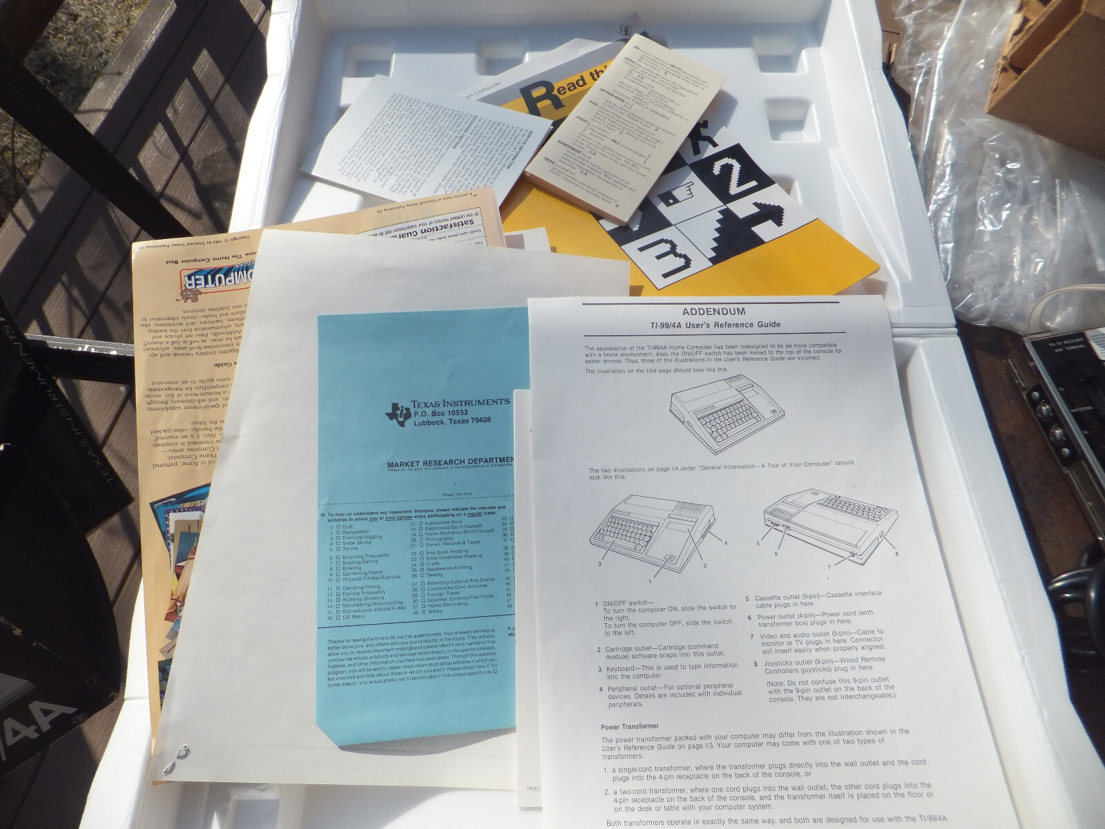Vintage Texas Instruments 99/4A Personal Computer Manuals, Adapter & Extras
