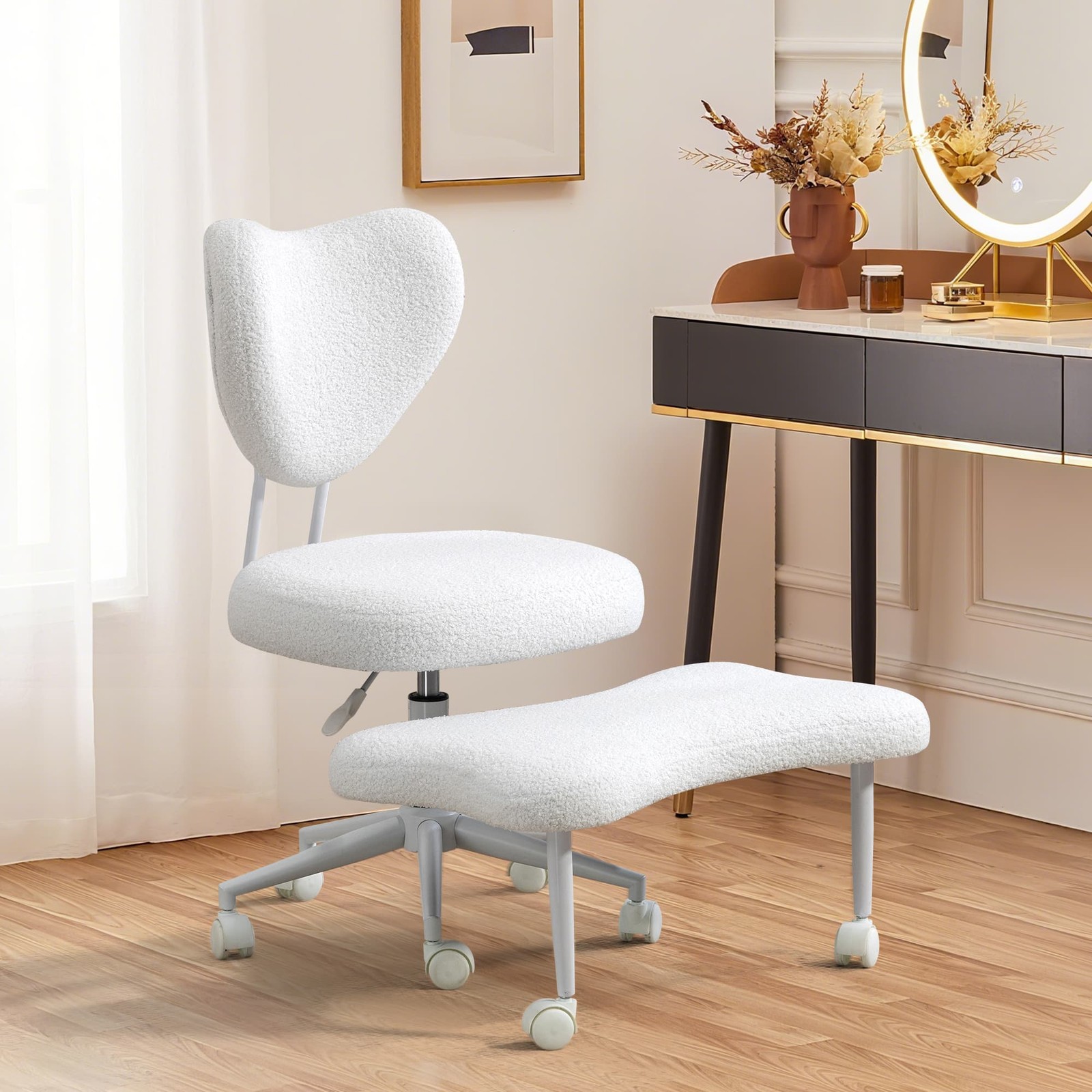 Beige Ergonomic Meditation Chair Cross Legged Seat with Lumbar Support forOffice