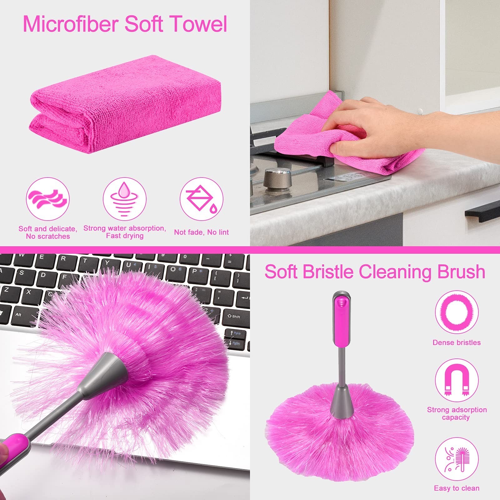 Microfiber Dusters for Cleaning, Feather Dusters with Extension Pole, Bendabl...