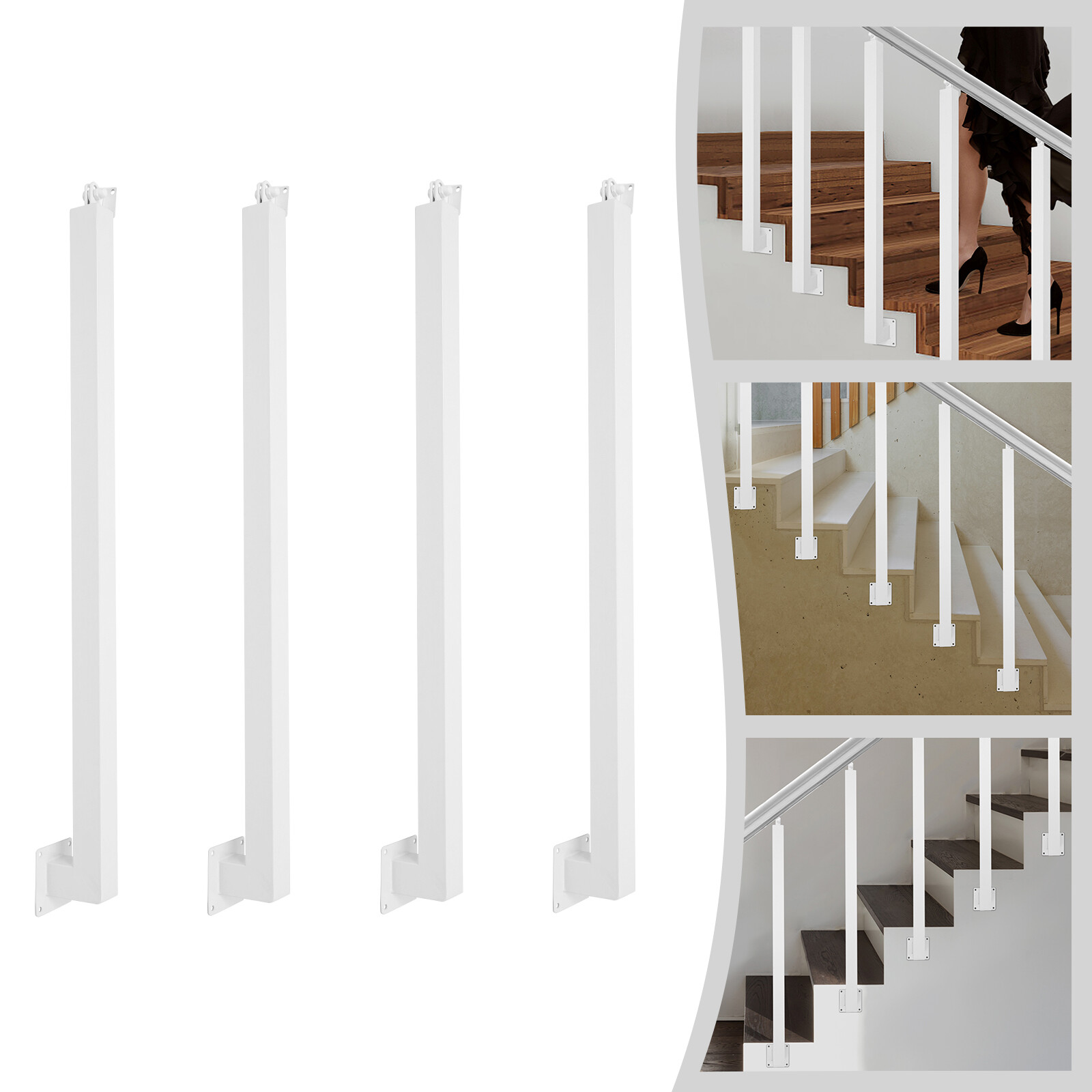 Square Stair Baluster Posts - Durable Metal Railing Decor for Stairs, White