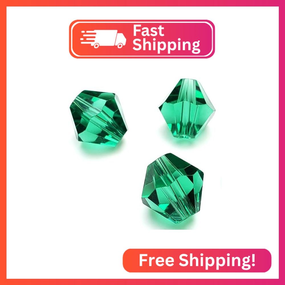 Chengmu 4mm Bicone Emerald Green Glass Beads for Jewelry Making, Faceted Crytal