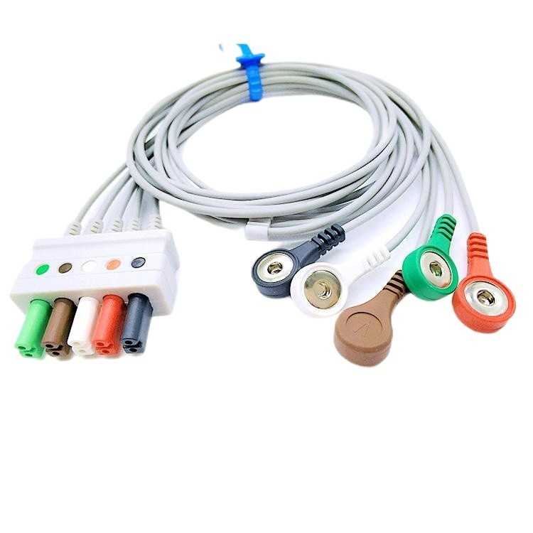 5-leads ECG Cable for Mindray/Siemens Eextension Wire,Leadwire Clip/Snap,AHA/IEC