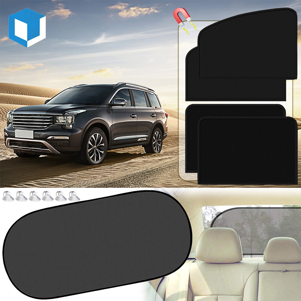 4PCS Magnetic Car Side Window Sun Shade Cover Shield & Rear Mesh Screen Visor