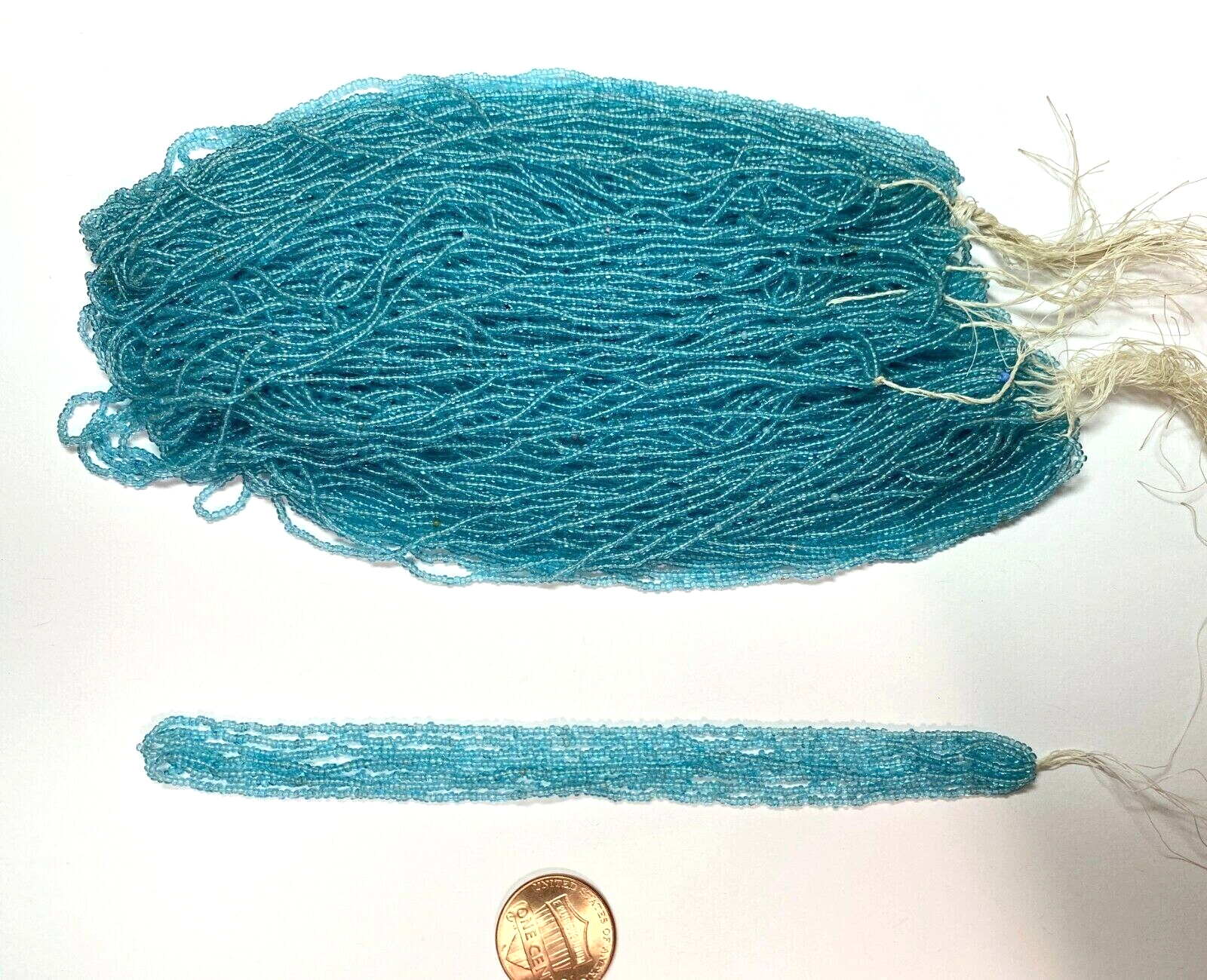 RARE Antique Micro Seed Beads-14-16/0 Transparent Turquoise Blue- 3.5 g hanks
